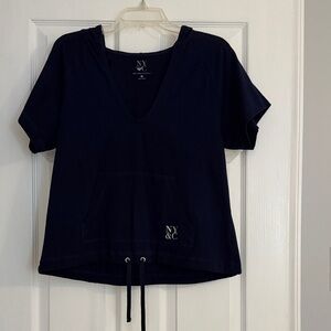 New York & Company Women’s Navy V-Neck Short Sleeve Hoodie